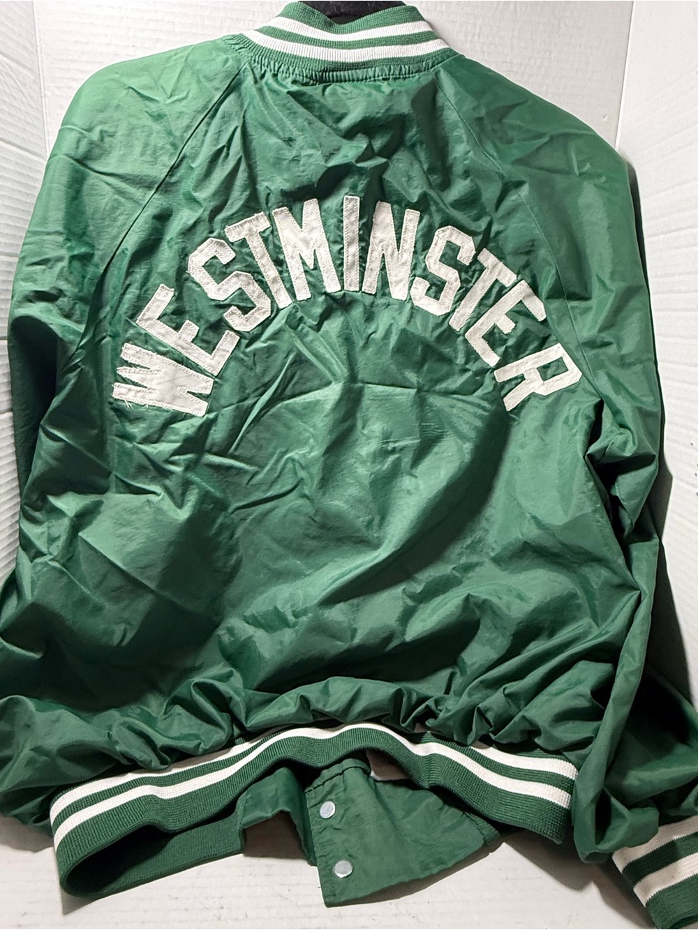 Vintage Hartwell Varsity Jacket Mens XL Green Nylon Westminster Sewn Patches